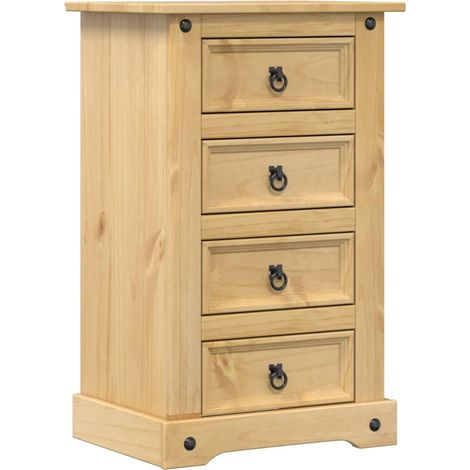 Comodino con 4 cassetti 53 x 39 x 84 cm legno massello di pino marrone DEC033908