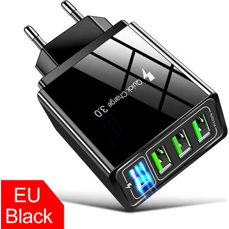 Chargeur rapide QC 3.0 avec hub USB LED, adaptateur secteur mural compatible avec Samsung et iPhone