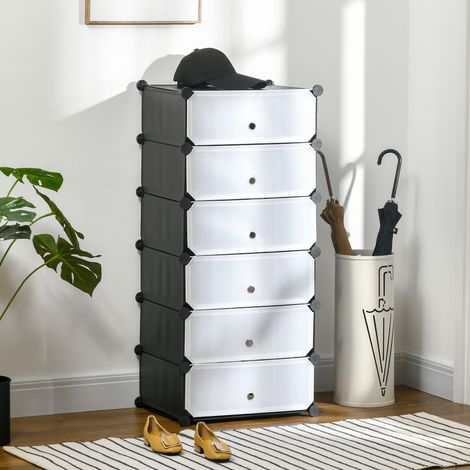 Armoire à chaussures modulable avec 6 cubes plastique, meuble de rangement pour salon et couloir, capacité 12 blanc, 49 x 36,5 x 108 cm