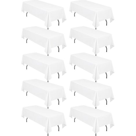 Paquet de 10 nappes rectangulaires,153x260cm Nappe Blanche en Polyester pour Tables rectangulaires de 6 Pieds, résistantes aux Taches et aux Plis pour Mariage, Restaurant, fête, Banquet (1/4)