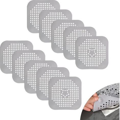 Filtre Cheveux Douche, 10 Pièces Universel Attrape Cheveux Douche, Gris Filtre Evier Cuisine, avec Ventouse, Filtre Evier pour Lavabo, Salle de Bain, Baignoire, Cuisine(1414cm) (1/5)