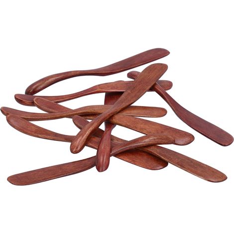 Lot de 10 couteaux de table en bois, dont un couteau à fromage et un couteau à gâteau, réutilisables et parfaits pour la cuisine, les pique-niques et les restaurants (couleur foncée). (1/5)