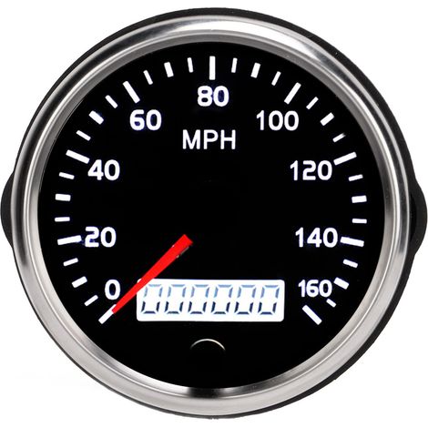 Compteur de vitesse 3.3 pouces 12V/24V 0-160MPH Jauge de vitesse à affichage LCD avec rétroéclairage blanc et ambre pour voiture, camion, bateau (1/5)