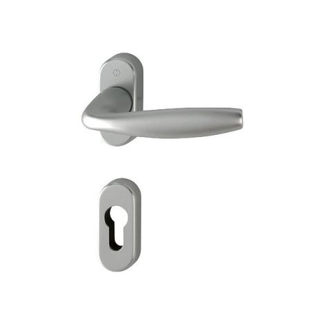 Hoppe – Béquille double NEW YORK sur rosace ovale – Aluminium argent – Épaisseur de porte 35-45 mm – Carré 8 mm – Assemblage sans entretien
