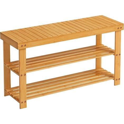 1 Banc Rangement Chaussures Bambou, Support 130 Kg, 3 Niveaux Organisateur, Entrée Salon (1/5)