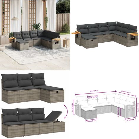 Salon de jardin avec coussins 7 pcs gris résine tressée - Ensemble Salon De Jardin - Salon De Jardin Extérieur - Mobilier De Jardin - Canapé Jardin - Chaise Longue - Home & Living (1/5)