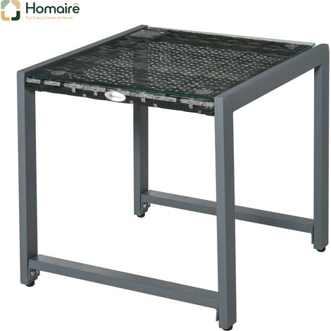 HOMAIRE Gartentisch Beistelltisch mit Hartglas, Polyrattan & Aluminium, wetterfest und modern für Garten, Balkon und Terrasse