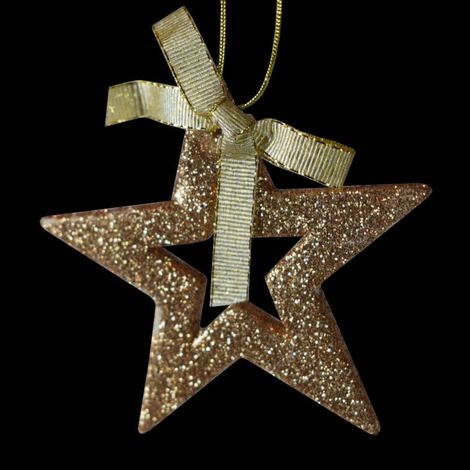 Set di 6 stelle dorate glitterate per l'albero di Natale (1/2)