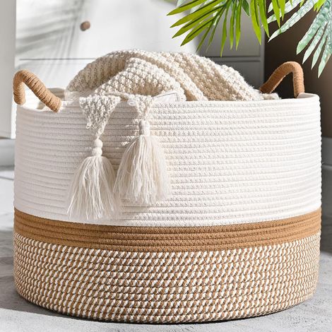Panier à linge de 65 L – Panier de rangement grande capacité avec poignées, diamètre de 50 cm convient pour servir de coffre à jouets, de panier de rangement pour la chambre ou la salle de bain, et d (1/5)