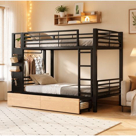 Letto a castello 90 x 200 cm in metallo e MDF con contenitore e LED HAVRYA (1/5)
