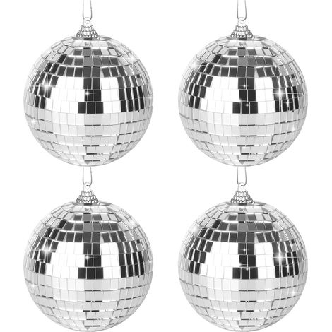 Lot de 4 Boule a Facette,10 cmBoule Disco,Boules à Facettes,Petite Boule Disco,Convient pour Sapin de Noël,arrière Plan de Mariage,décoration de Bar,décoration de Maison (Argent) (1/5)