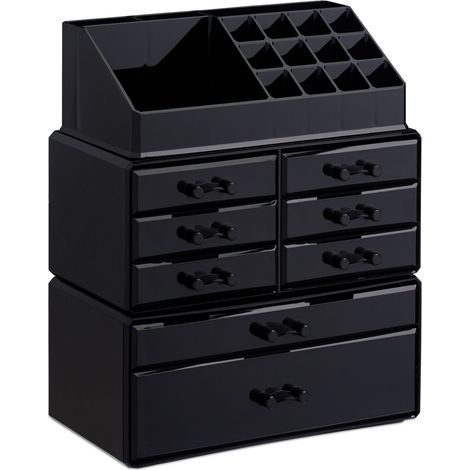 Organizer per trucco impilabile 30 x 24 x 14 cm 24 scomparti pratico design in acrilico trasparente nero 130005399