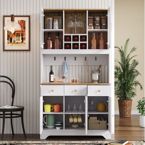 meuble rangement buffet vitrine 5 portes MDF blanc OKMYHOME (1/5)