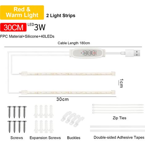 Ortviai Bande LED pour Plantes d'Intérieur – 30 cm, Lumière Rouge & Chaude 3000K, 4 Niveaux de Luminosité, Minuterie Intelligente 24 h