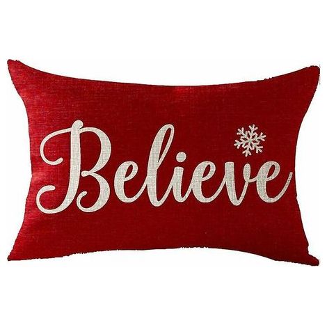Fiocchi di neve invernali, credi in un Natale felice, federa per cuscino decorativo in cotone e lino, supporto lombare 30x50 cm (1/3)