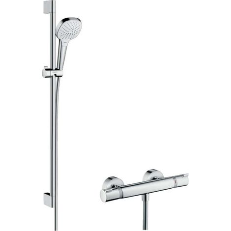 Hansgrohe Croma Select E - Conjunto de ducha Vario con termostato, 3 chorros, barra de ducha 90 cm, blanco/cromo 27082400 (1/2)