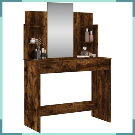 837579 Coiffeuse avec miroir chêne fumé 96x39x142 cm (1/5)