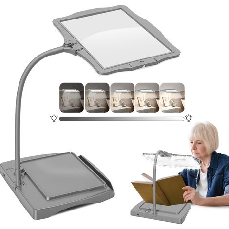 Grande loupe 10x avec lumière et Support, 48 Perles LED, luminosité réglable, col de Cygne, Lampe de Bureau, Grande loupe pour la Lecture, la Couture, Les travaux manuels [Classe énergétique A] Gris (1/5)