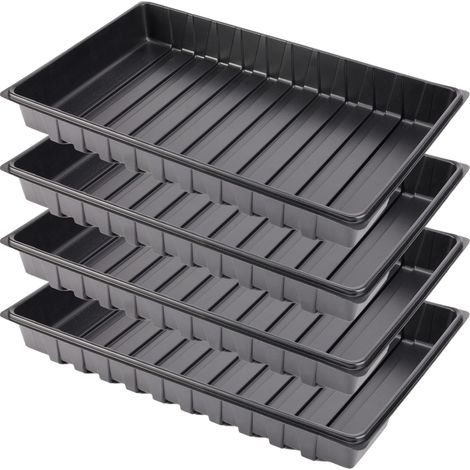 Garronda Plateau de Culture, Bac de Culture en Plastique pour Mini Serre et Semis, Plateau pour Plantes et Jardin, Bac de Germination Étanche, Idéal pour Potager et Balcon, Lot de 4 (53x32 cm, Noir)