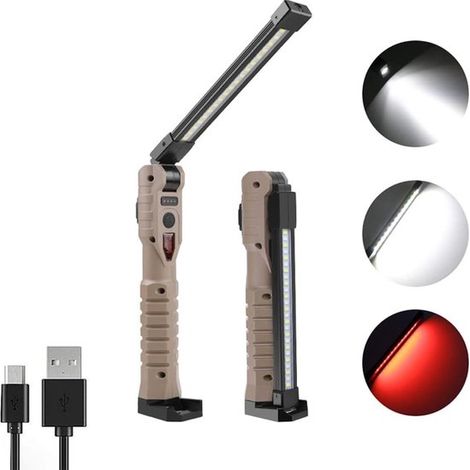 Lampada da lavoro a LED COB pieghevole e ricaricabile, 2000 lumen, 7 modalità per riparazioni auto, uso domestico, garage e situazioni di emergenza. (1/5)