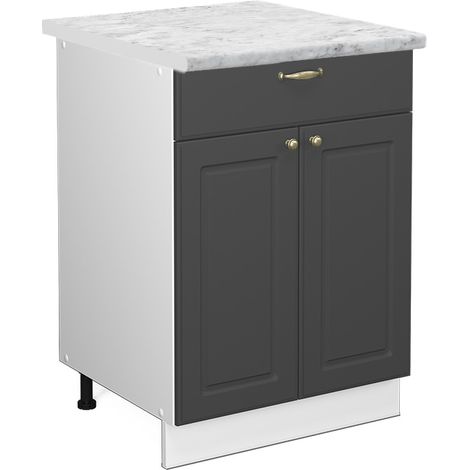 Mueble bajo de cocina Fame-Line, Antracita-oro, 60 cm con cajón, ET Mármol, Vicco (1/5)