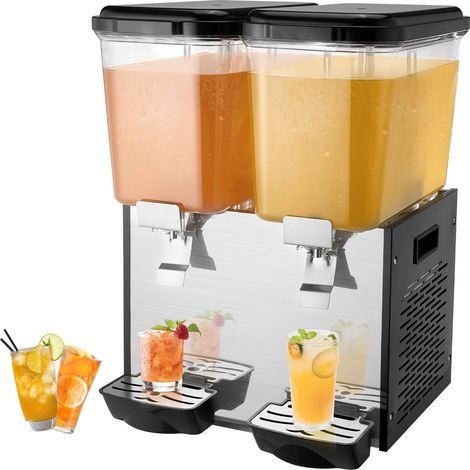 VEVOR Distributore di Bevande Commerciali, Distributore Succhi 2 x 18 L 370 W, Macchina Bevande in Acciaio Inox 304 Uso Alimentare, Temperatura Raffreddamento 7-12 °C, per Bevande Fredde, Ristoranti