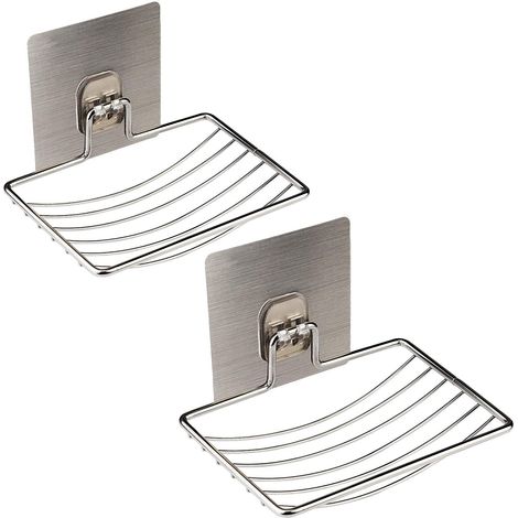Porte-savon mural autocollant, lot de 2, support pour savon et éponge, en acier inoxydable. (1/3)