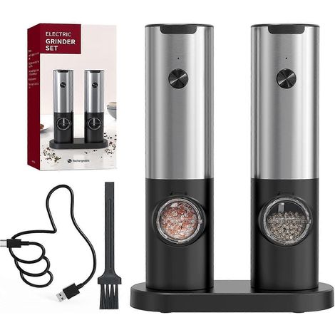 Ensemble de moulins à sel et à poivre électriques, 2 moulins automatiques rechargeables avec base de chargement (1/5)