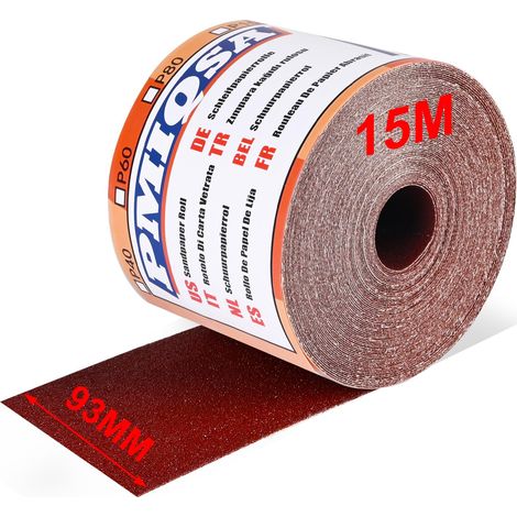 Rouleau de Papier Abrasif 15 m x 93 mm Oxyde D'Aluminium Grain 100 (1/5)