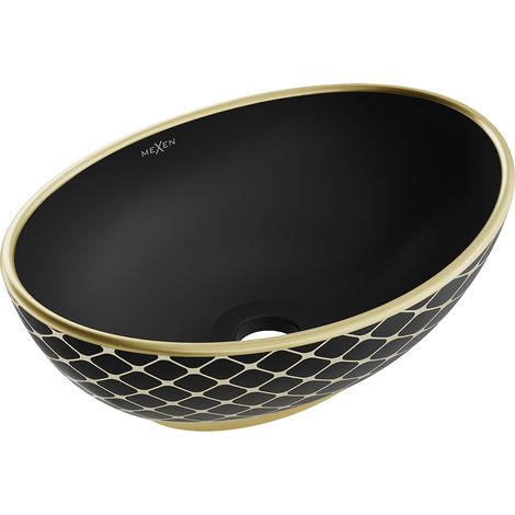Mexen Elza Aufsatzwaschbecken 40 x 33 cm, Schwarz matt/gold Gittermuster - 21014029 (1/5)