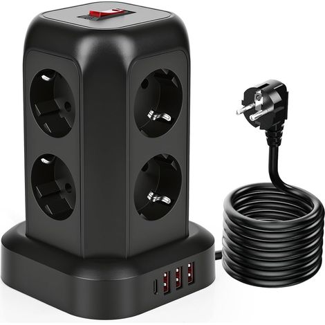 Multiprise avec Interrupteur, Tour Multiprise 8 Prises et 4 USB Parafoudre et Surtension avec Rallonge Electrique 1.8M, Mult Prise Convient pour Bureau et Maison (1/5)