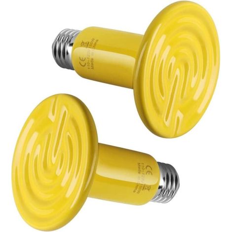 Keramik-Wärmelampe für Reptilien ohne Licht, Terrarienheizung, Inkubation für Amphibien, Schlangen, Schildkröten, Hühner, 150 W, 2er-Pack, Gelb