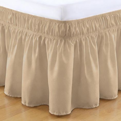 Pleated Bed Skirt 60"x80" Bed Skirt with Ruffles Wrap Around Bed Skirt Ruffle Bed Skirt Height 38cm Bed Ruffle with Double Elastic Gifts for Women, Sand (1/5)