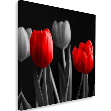 Tableau sur toile Fleurs Tulipes Rouge Gris 40x40 (1/5)