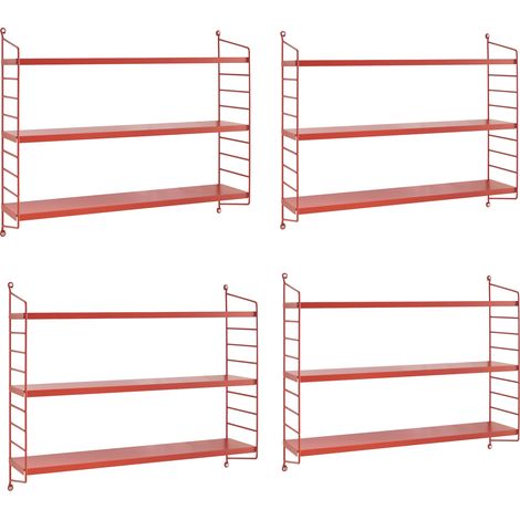 Set di 4 Scaffali da Parete Strängnäs a 3 Ripiani Regolabili  50 x 60 x 15 cm Acciaio Rosso [en.casa]