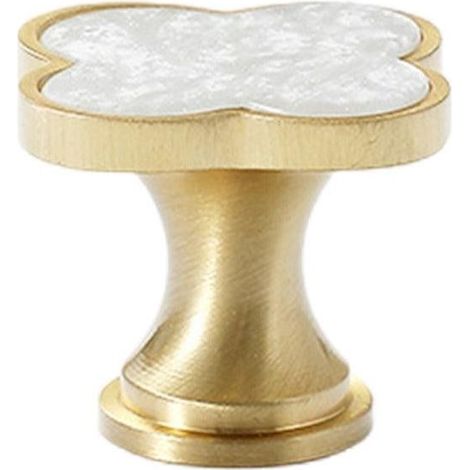 Poignée de meuble trèfle à quatre feuilles, un trou, style vintage, pour tiroir, porte ou placard, finition blanche brillante. (1/5)