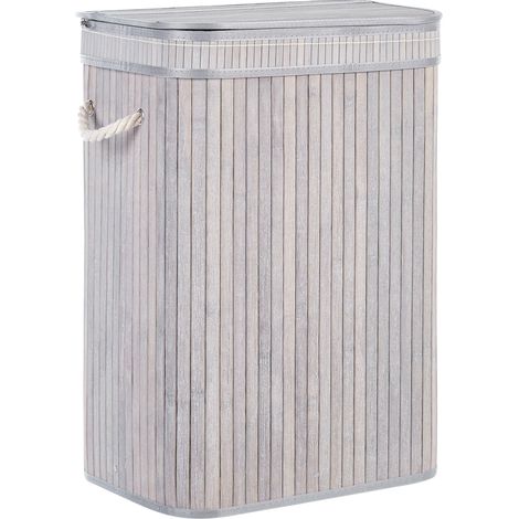 Cesta de madera de bambú gris blanco 60 cm multifuncional tapa asas Kalutara (1/5)