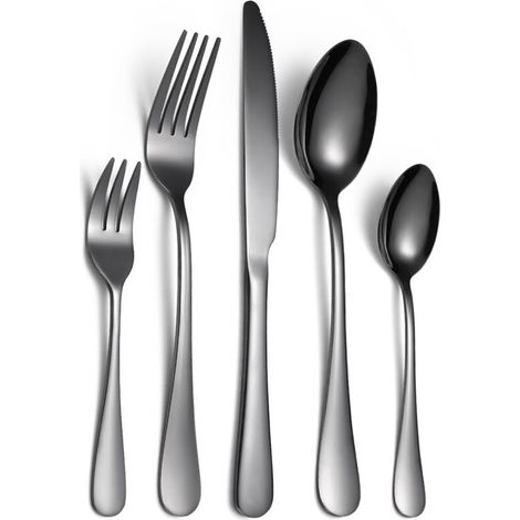 Ersatzteil für Grill und Grillplatte, Edelstahl-Besteckset, 5-teilig, schwarz