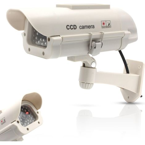 Applicable Camera Factice Extérieur - Fausse Caméra de Vidéosurveillance avec LED Clignotante - Panneau Solaire - Usage Extérieur/Intérieur - Blanc (1/5)