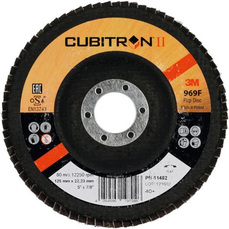3M Fächerschleifscheibe 969F Cubitron II, Glasgewebeteller, flach, 115 mm Durchmesser, Körnung: 40 (1/2)