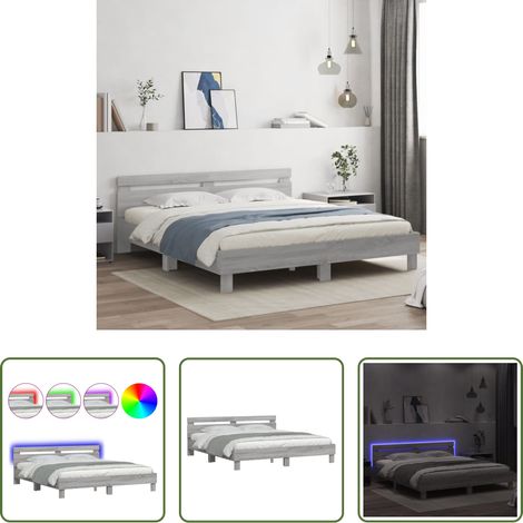 vidaXL RGB-LED -  Bettgestell mit Kopfteil und LED-Beleuchtung Grau Sonoma (1/5)