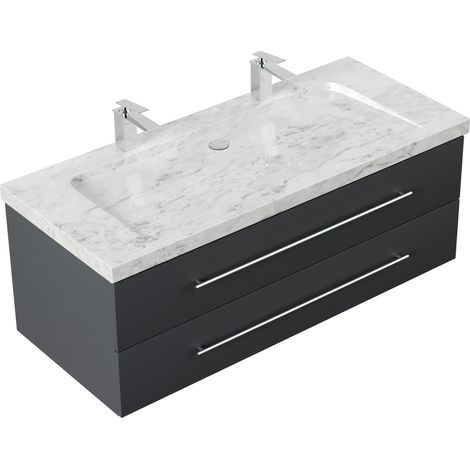Badmöbel Marmor Carrara White Damo 130 cm 2 Hahnlöcher SoftClose grafit