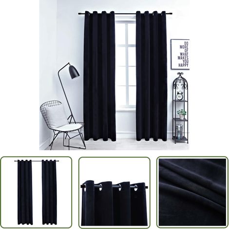 The Living Store Rideaux occultants avec anneaux 2 pcs Velours Noir 140x225 cm - Rideaux Velours - Rideaux Occultants - Rideaux Noirs - Décoration Intérieure - Salon (1/5)