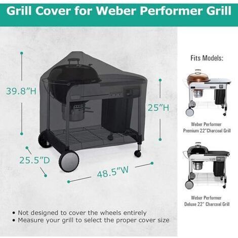 Housse de barbecue étanche pour l'extérieur, Compatible avec les barbecues Weber Performer Premium Deluxe, RecTeq et Char-Griller de 22 pouces