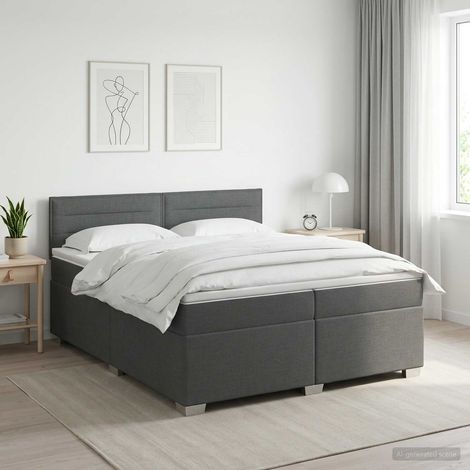 Cama con Base Tapizada, Colchón y Luz LED Gris oscuro Tela (1/5)