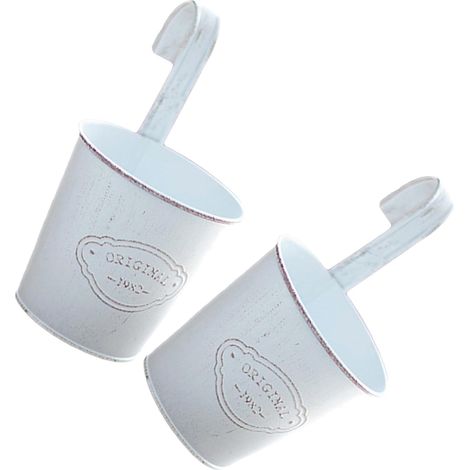 2 pots de fleurs suspendus en fer blanc avec petits crochets pour balcon (1/5)