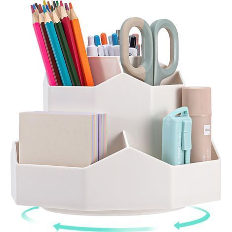 Pot à Crayons, Organisateur de Bureau Rotatif à 360° Avec 9 Compartiments Grande Capacité pour Crayons et Papeterie (1/5)