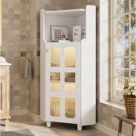 Mobile angolare con illuminazione LED controllata da app, 2 livelli, MDF, bianco (1/5)