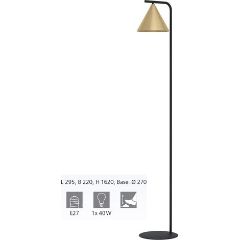 Lampada da terra Narics Black Brass Brushed, Gold L: 29,5 B: 22 H: 162 cm con interruttore di foottraggio (1/4)