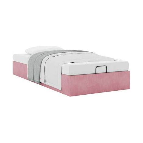 Cadre de lit coffre en velours rose (matelas non inclus) 90 × 200 cm, espace de rangement généreux, velours doux et confortable, meuble de chambre, design contemporain, montage facile (1/5)